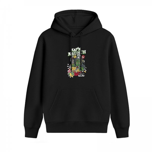 Black hoodie with Kap'n Krunch graphic print