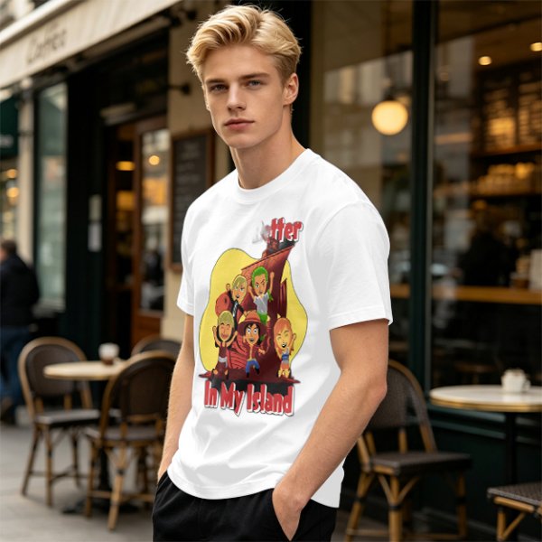Olive T-Shirt With One Piece Anime Crew 'In My Island' Print