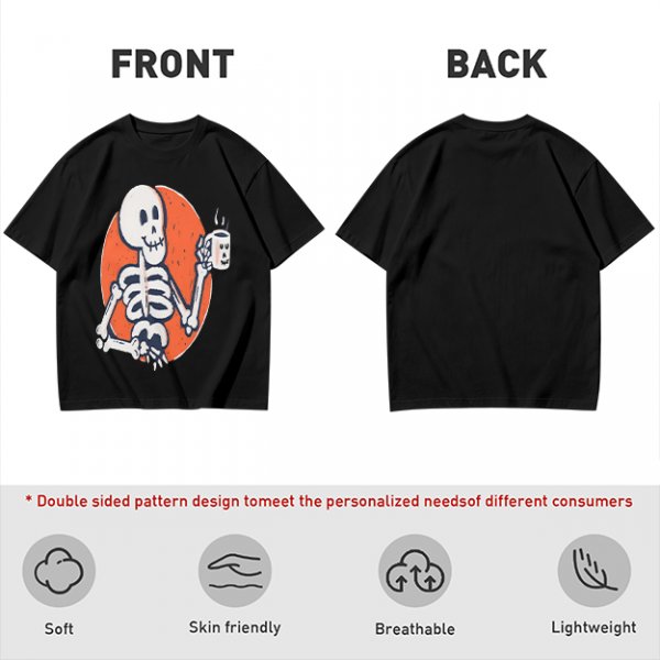 Olive Skeleton Holding Coffee Mug Graphic T-Shirt