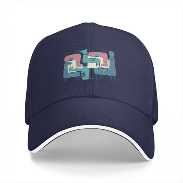 Black Baseball Cap With Interlocking Llama Graphic Print