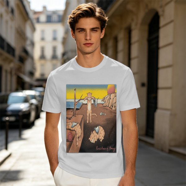 Olive T-Shirt With Surreal Cat Art Print