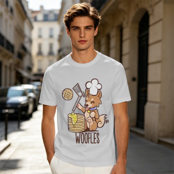 Olive T-Shirt With Cute Dog Chef Cooking Waffles Graphic