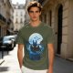 Olive T-Shirt Featuring Dragon Silhouette Under Full Moon