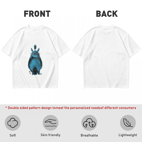 Olive Green T-Shirt With Blue Totoro Inspired Graphic Print