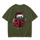 Olive Green T-Shirt With Bearded Ladybug Print