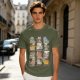 Olive green t-shirt with cute mythical monster cat graphic prints