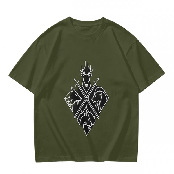 Olive T-Shirt With Four Animal Crest Graphic Design