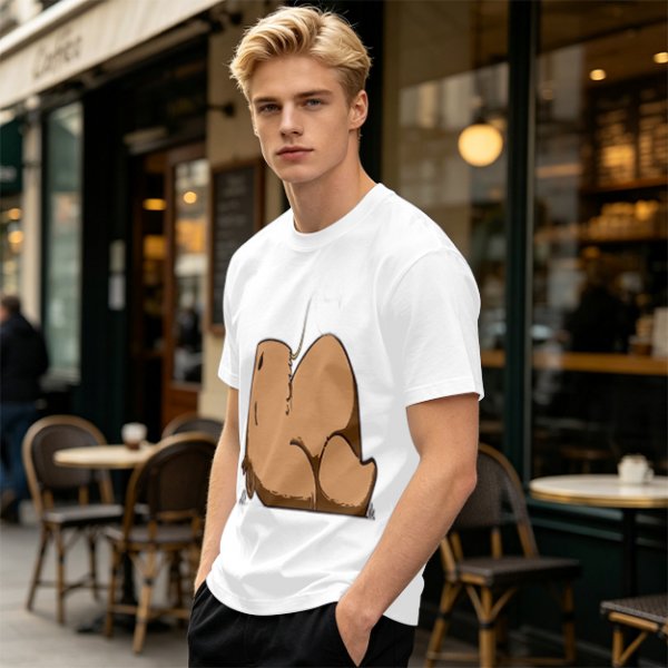 Olive Green T-Shirt With Capybara Rear View Graphic