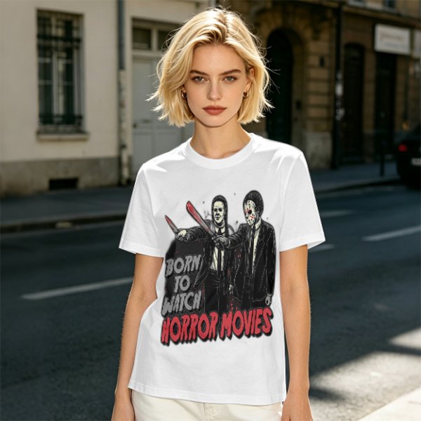 Born To Watch Horror Movies Halloween Themed Graphic T-Shirt
