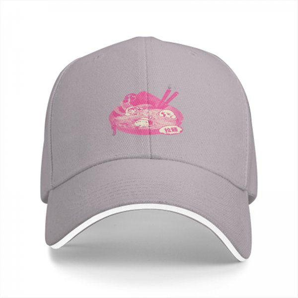 Black baseball cap with pink ramen bowl graphic design