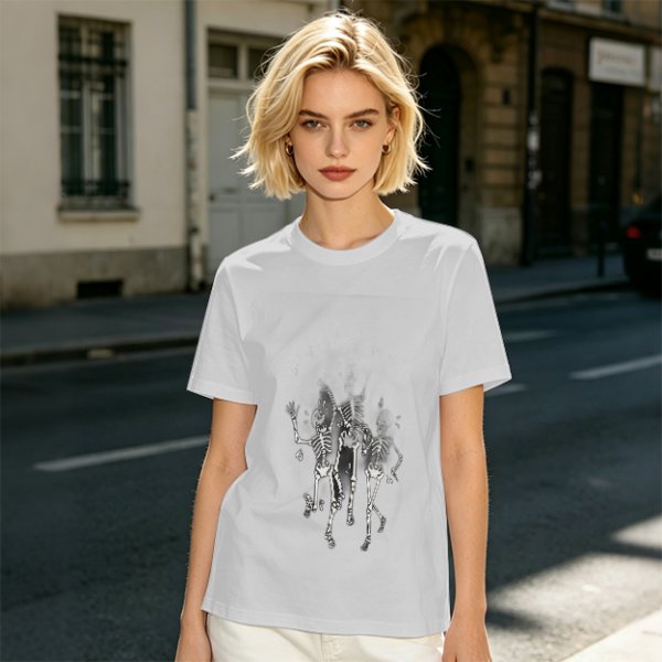 Olive T-shirt with Dancing Skeleton Graphic Print