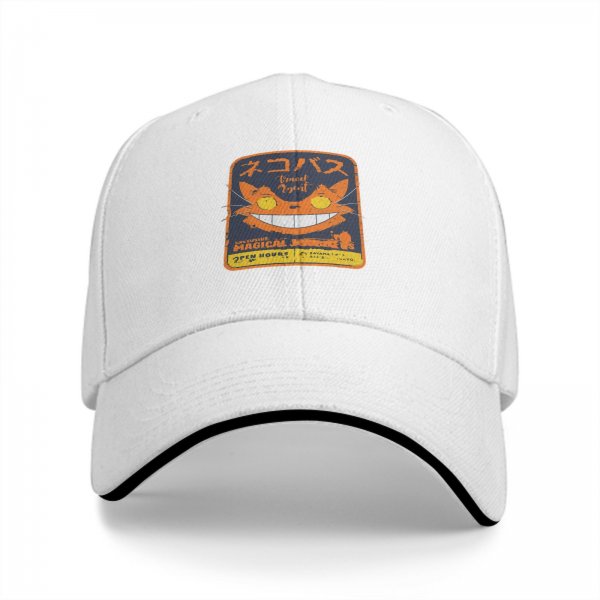 Black baseball cap with magical cat bus themed graphic