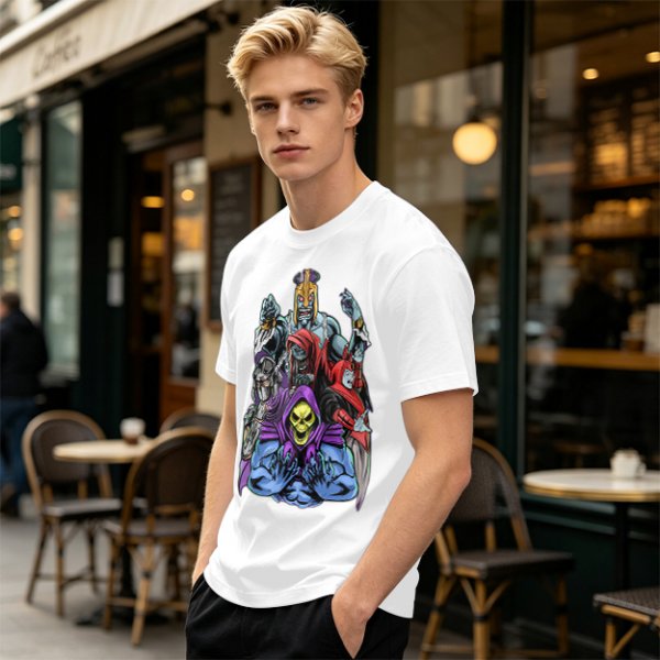 Olive T-shirt with Villainous Cartoon Character Group Print