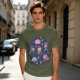 Olive T-shirt with Chibi Fantasy Characters and Whimsical Art Print