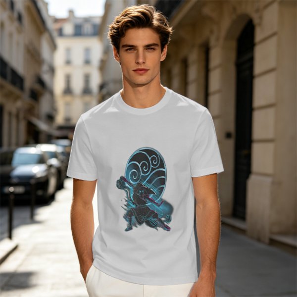 Olive T-shirt with Anime Water Bender Warrior Graphic Print