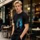 Olive T-Shirt With Galaxy Guitar Player Graphic Print