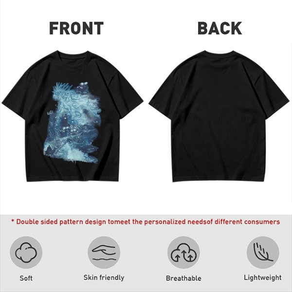 Olive Green T-Shirt With Abstract Blue Water-Inspired Print