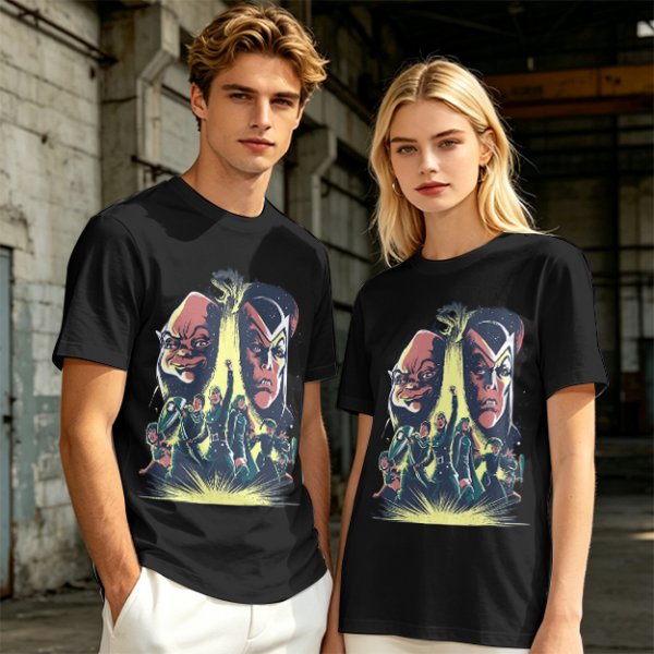 Olive Graphic Tee With Retro Sci-Fi Character Art Print