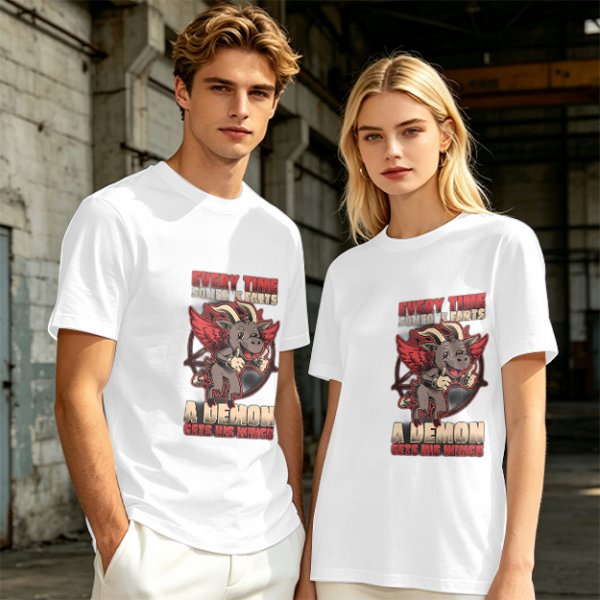 Olive t-shirt with funny demon goat fart joke graphic