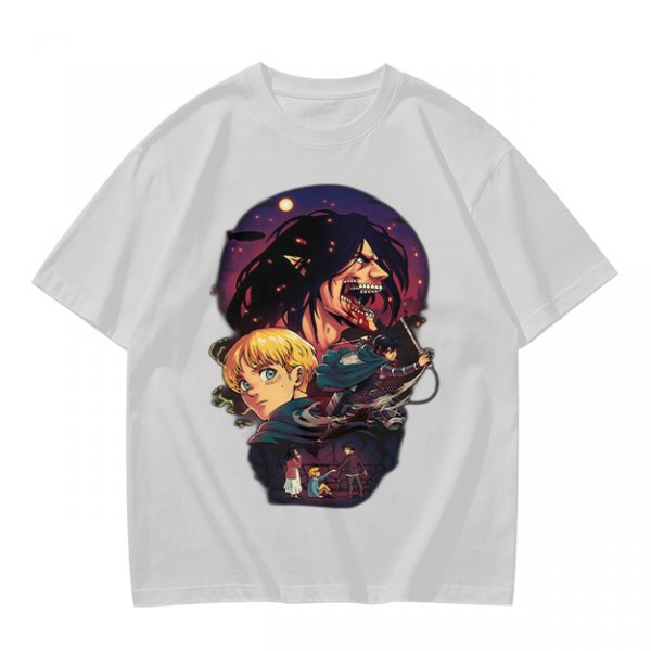 Attack on Titan themed graphic tee with anime character artwork