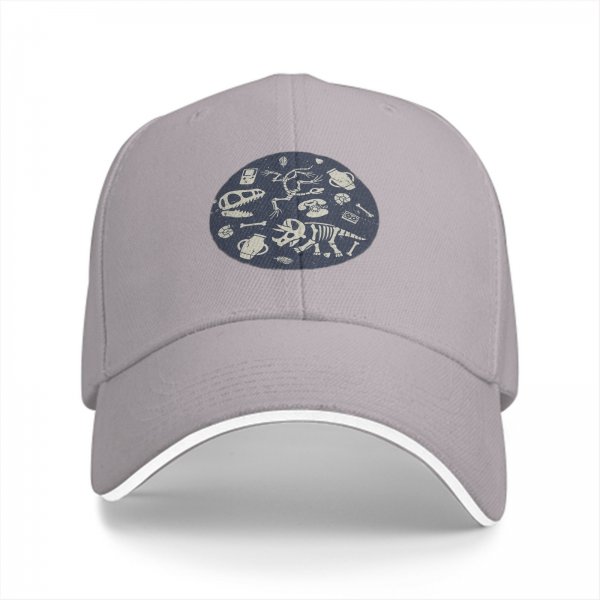 Black Baseball Cap With Dinosaur Fossil Archaeological Print