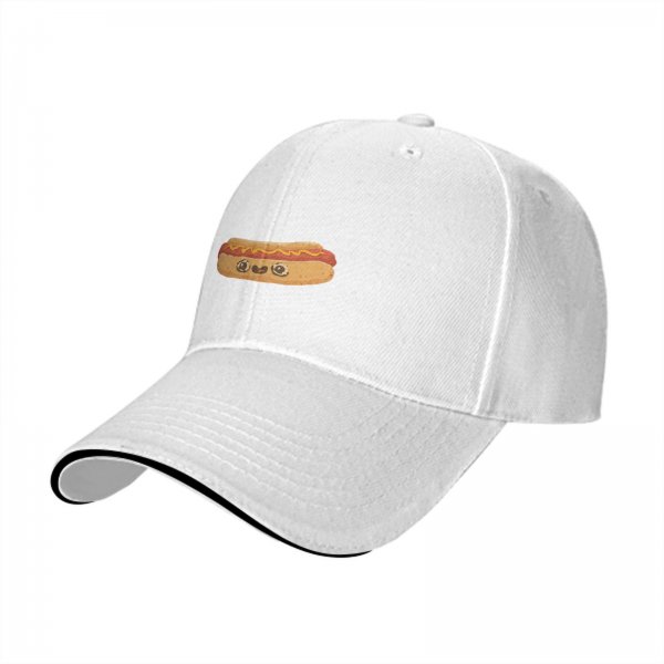 Black Baseball Cap With Cute Kawaii Hot Dog Graphic