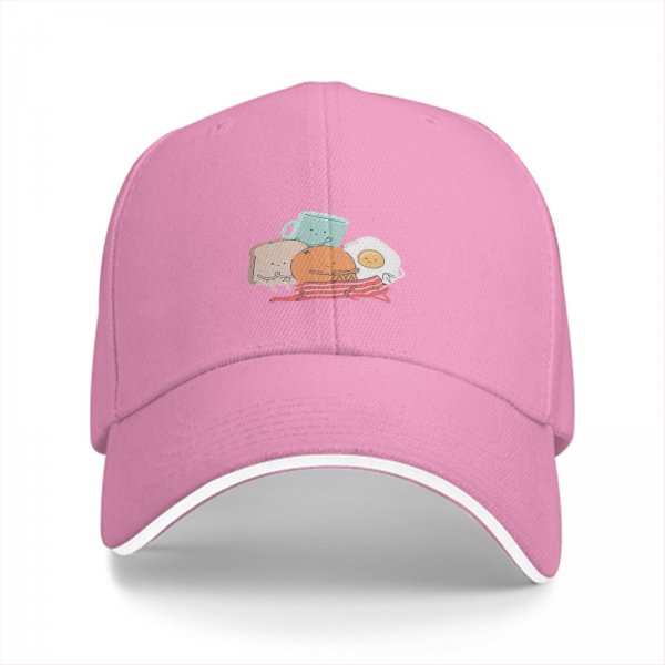 Black baseball cap with cute breakfast food character print