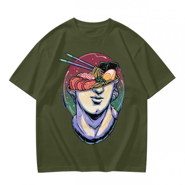 Olive T-Shirt With Classical Bust Ramen Bowl Art Print