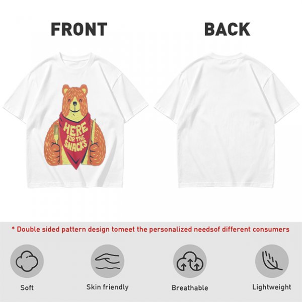 Olive T-Shirt With Happy Bear Holding Fork And Knife Here For Snacks Print