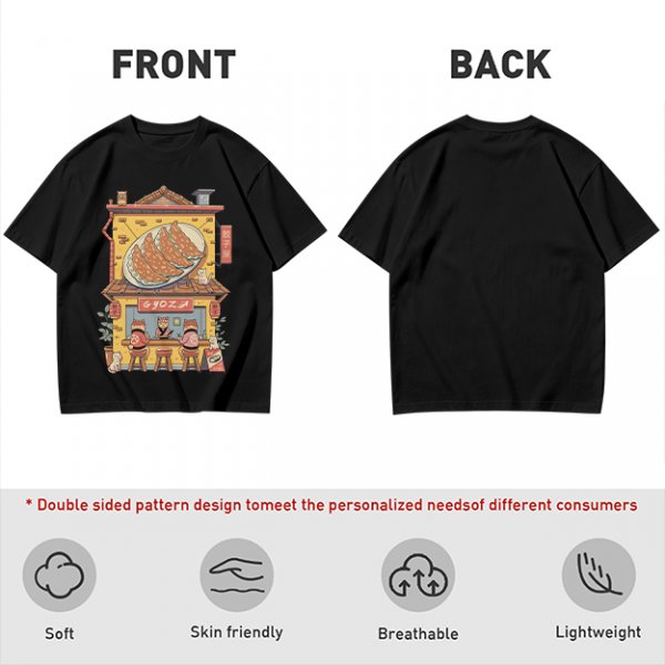 Olive T-Shirt With Cat Gyoza Restaurant Illustration