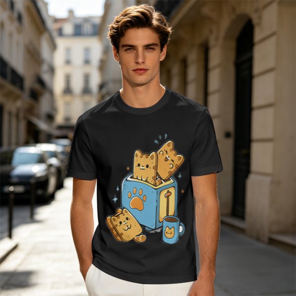 Olive T-Shirt With Cute Cat Toast Toaster Breakfast Art