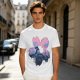 Olive T-Shirt with Sakura Flower and Whimsical Forest Creature Print