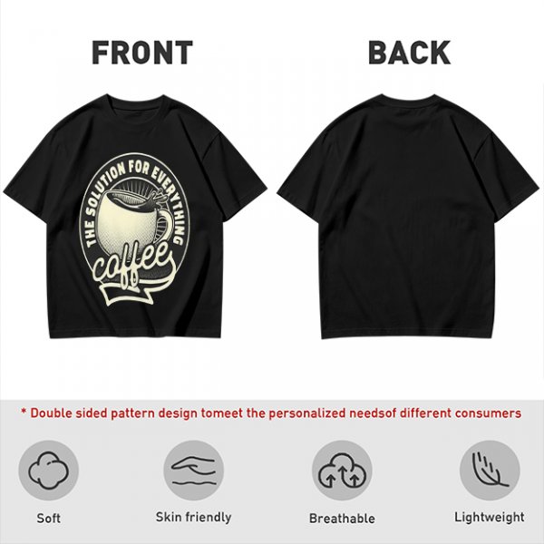 Olive t-shirt with coffee themed 'the solution for everything' print