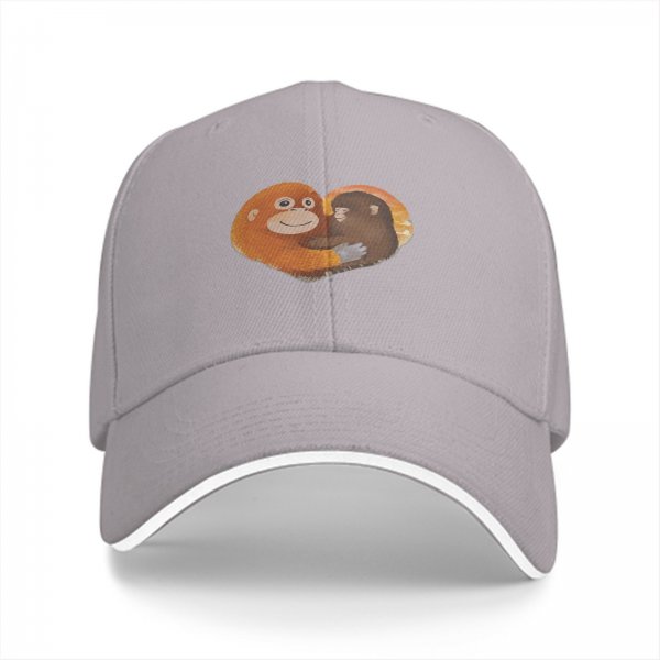 Black Baseball Cap With Hugging Monkeys Heart Design