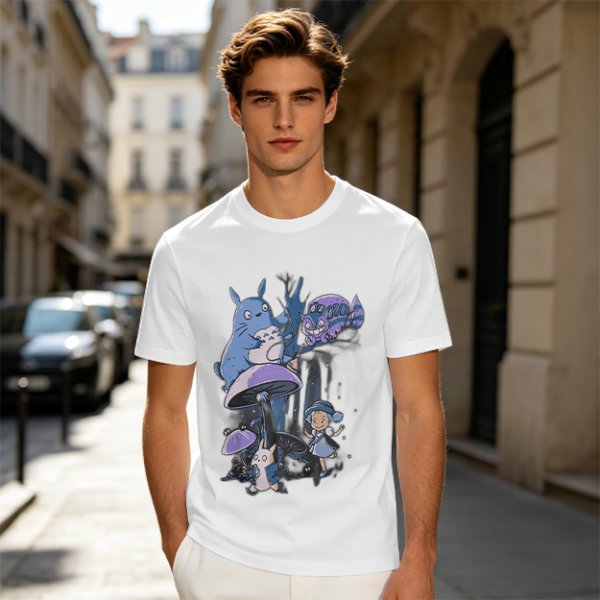 Olive T-Shirt with Whimsical Fantasy Creature and Character Print