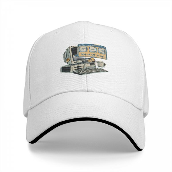 Black baseball cap with retro computer 'just another kind of day' print