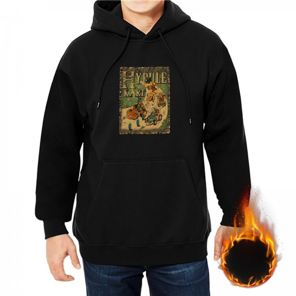 Black Hoodie With Vintage Hyrule Kart Themed Graphic Print