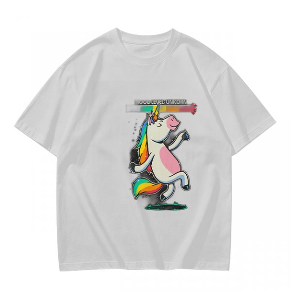 Olive T-shirt with Dancing Rainbow Unicorn Graphic Print