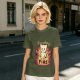 Olive Graphic T-Shirt With Everything Is On Fire Cat Design