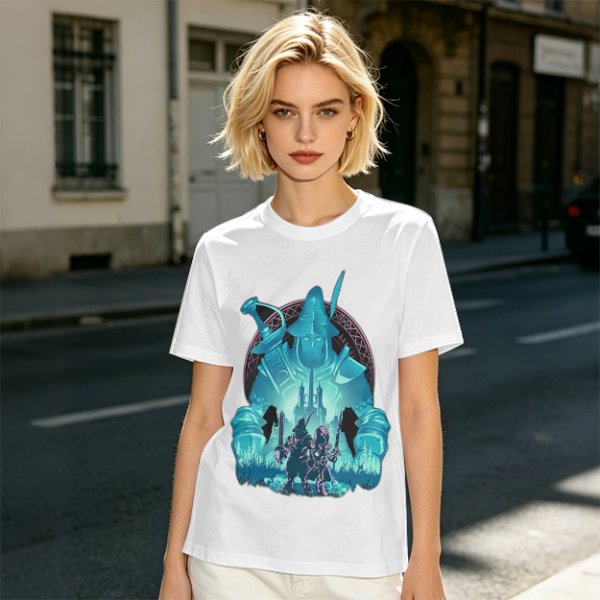 Fantasy warrior ghost print olive green graphic t-shirt