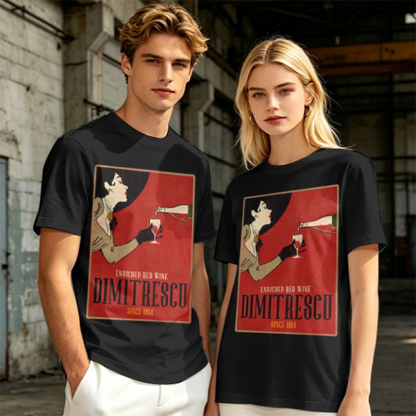 Olive t-shirt with vintage Dimitrescu red wine graphic print