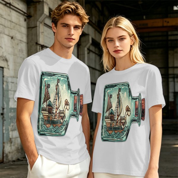 Olive T-Shirt With Pirate Ship In Glass Jar Artwork