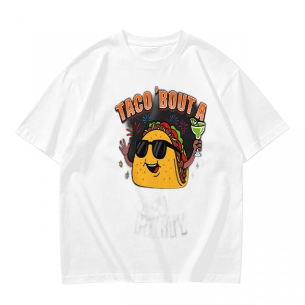 Olive taco graphic t-shirt with 'TACO 'BOUT A' text and margarita