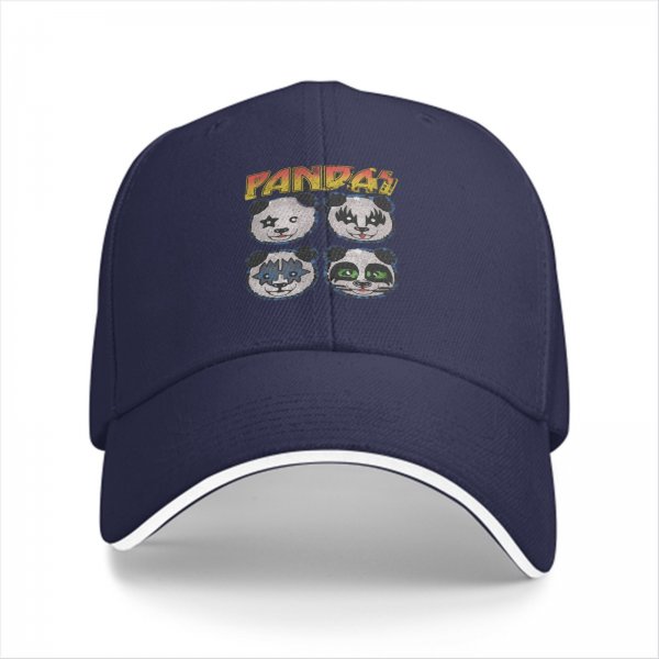 Black Baseball Cap With KISS Style Panda Band Graphic
