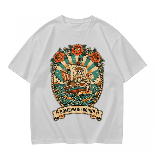 Olive T-shirt with Pirate Ship Homeward Bound Tattoo Style Print