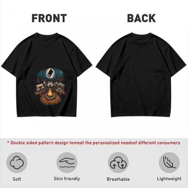 Oversized Army Green T-Shirt With Funny Tech Campfire Graphic