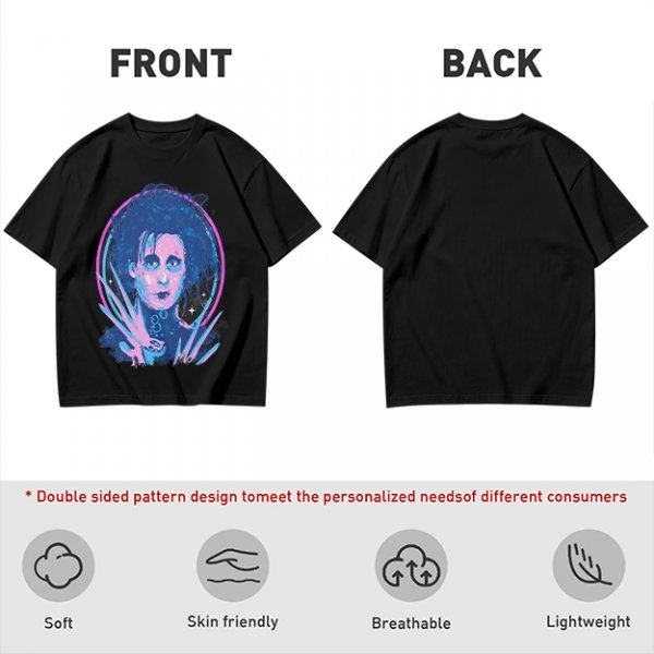 Olive T-Shirt With Neon Edward Scissorhands Portrait Print