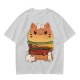 Olive T-Shirt With Cute Cat Burger And Kittens Print