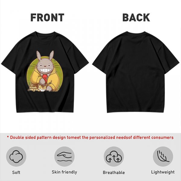Totoro in Yellow Cardigan with Catbus Graphic T-Shirt