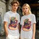 Olive T-Shirt with Cartoon Crocodile Eating Snack Graphic